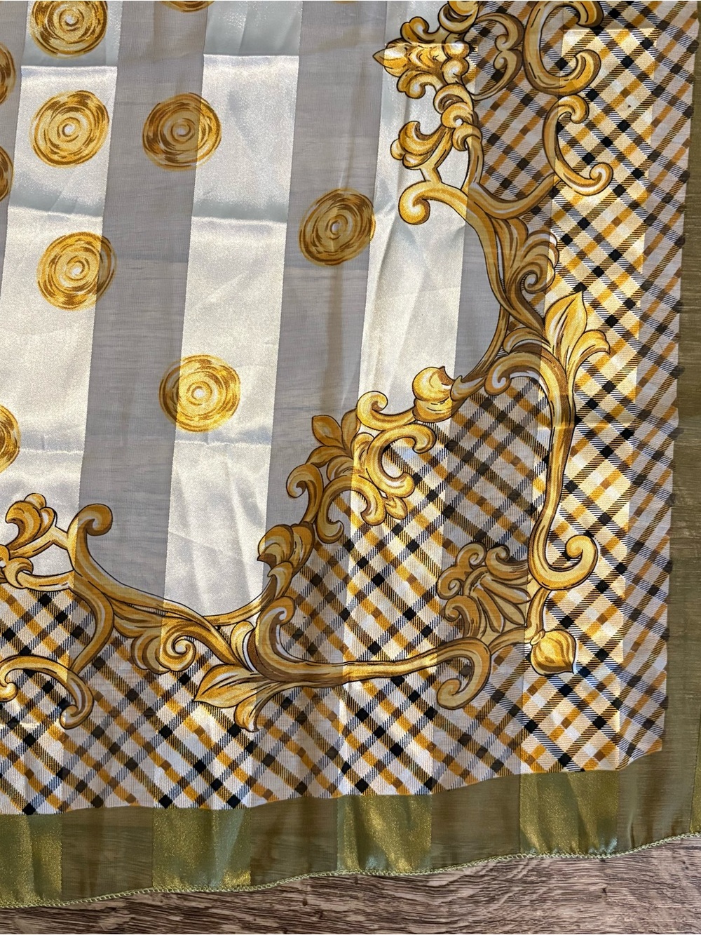 Luxury Gold, Green, & White Square Scarf/Wrap 39x39 - Picture 2 of 2